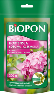 Hortensja różowa i czerwona- nawóz wzmacniający kolor 200g Biopon